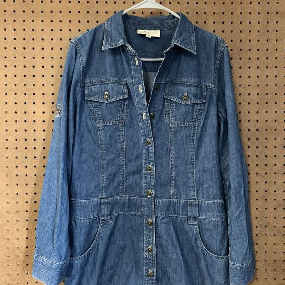 Denim Jean Dress Jones New York Y2k Western Cowgirl Midi Long Sleeve Size  10 - Picture 2 of 7